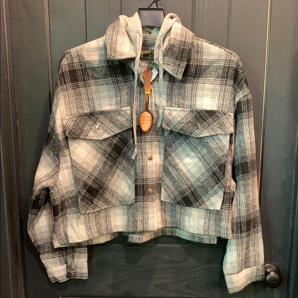 Silver Jeans Plaid Cropped Jacket with Hood